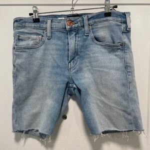Paige Mens Federal Slim Fit Denim Shorts Light Wash Blue Raw Hem Size 30
